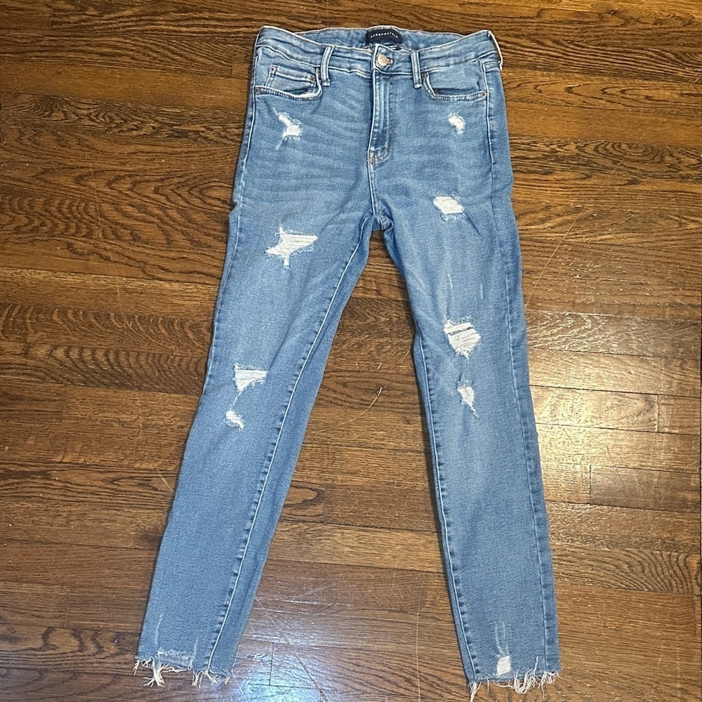 Aeropostale Medium Blue Ripped Skinny Jeans